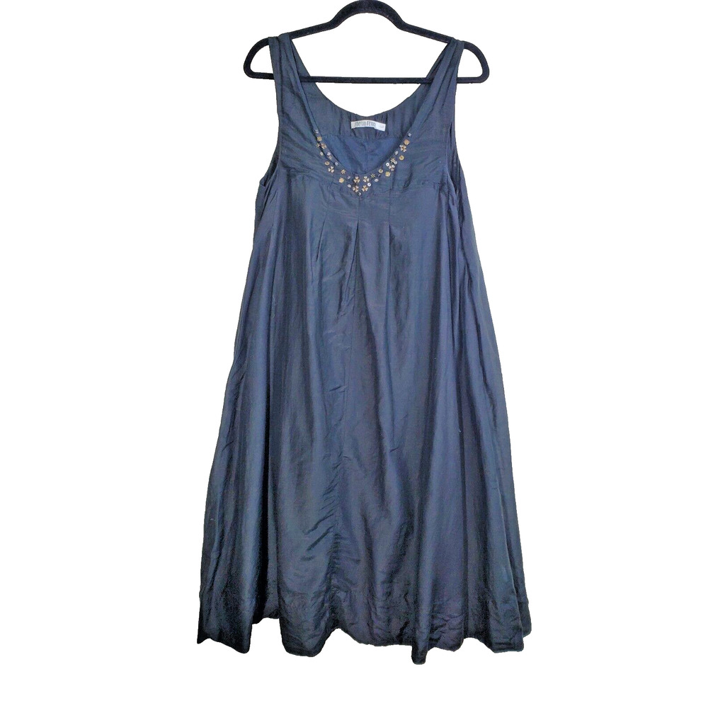 MONORENO Dress Womens Large Black Lagenlook Silk‎ Midi Bohemian Art To Wear